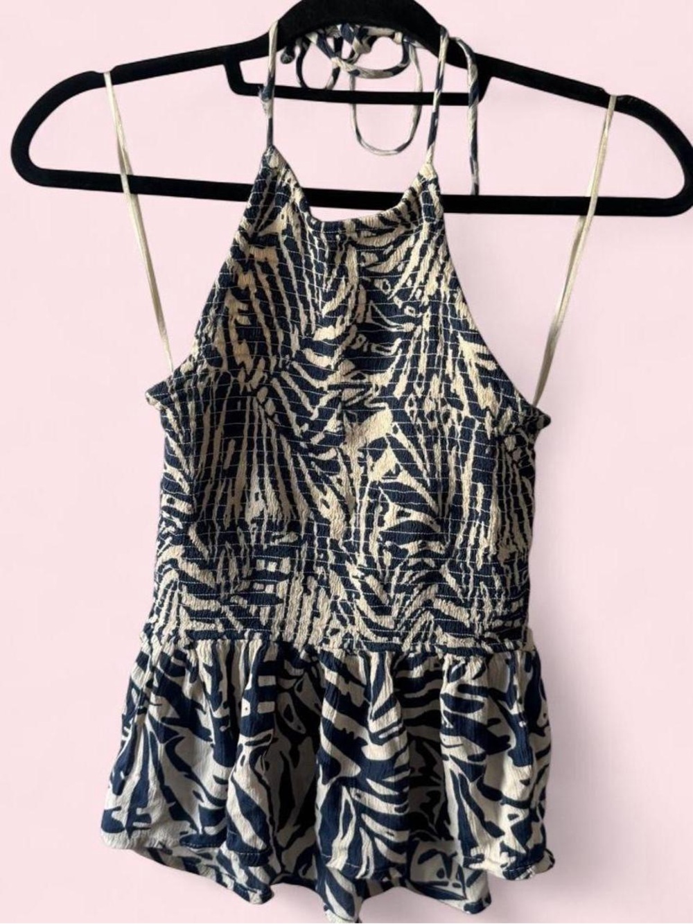 Patrons of Peace Navy and Cream Halter Smocked Romper